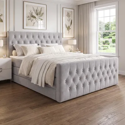 Produktbild von ELVORA DESIGNE Boxspringbett 180x200 cm GRACE mit 2 Bonellmatratzen H3 & Topper, 2 Bettkästen, Beige