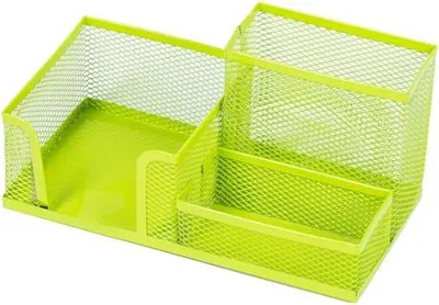 Obrázek produktu pro Stolní organizér s 3 přihrádkami z kovové síťoviny limetkově zelený