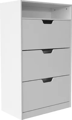 Produktbild von Relaxdays Schuhschrank mit Ablage, HBT: 140x80x24 cm, für 18 Paar, 3 Klappen, Flur, schmaler Schuhkipper, modern, weiß