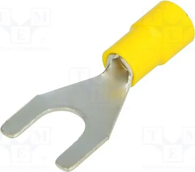 Image de 5 cosses à sertir : fourche M8, connexion par sertissage, diamètre : 8,2 mm, section de câble : 4 à 6 mm², isolées, référence BM 00338, isolant