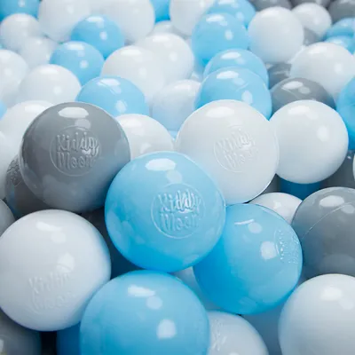 Produktbild von KiddyMoon 200/6cm kinder bälle für bällebad spielbälle baby plastikbälle  eu, grau/weiß/babyblau