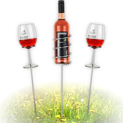 Produktbild von VON STEINEICH® Original Weinständer [Starter-Set] Edelstahl Flaschen- & Glashalter | Das Gadget für Weingenuss beim Picknick, Strand, Garten & Camping
