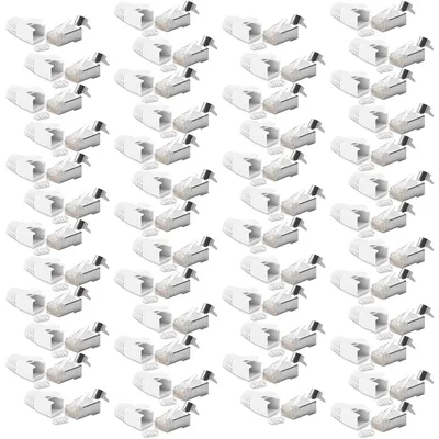 Produktbild von 50x CAT7 CAT6 CAT6A Netzwerkstecker RJ45 Stecker vergoldete Kontakte Knickschutz