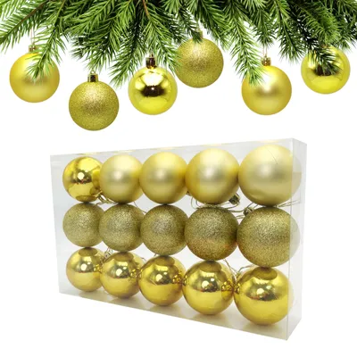 Weihnachtskugeln Gold 60mm, 15 Stück, unzerbrechlich, 3 Oberflächen