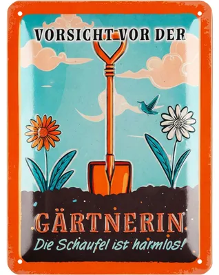 Produktbild von LANOLU Retro Blechschild Vorsicht Gärtnerin, Blechschilder Garten mit Sprüchen, nostalgische Dekoration als Gärtner Geschenke, 15x20cm