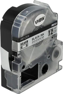 Produktbild von vhbw Schriftband-Kassette Ersatz für Epson LC-4SBM für Etiketten-Drucker 8m x 12mm Schwarz auf Silber