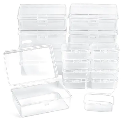 Obrázok produktu pre Skladovacie boxy, 18 kusov, priehľadné, triediace nádoby s vekom na malé predmety