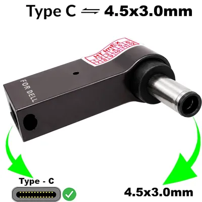 Produktbild von DC stecker 4,5 x 3,0 mm auf USB-C Buchse Adapter für DELL Latitude 15 (3510-2GMKN), 15 (3510-NDFFG), 15 (3520-4NRX2), 15 (3520-R3D2W), 3500 (3108)