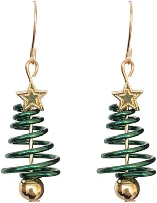 Produktbild von 3 Weihnachtsohrringe Weihnachtsbaum für Damen, Ohrstecker Gold, Für Weihnachten, Party, Festliches Outfit