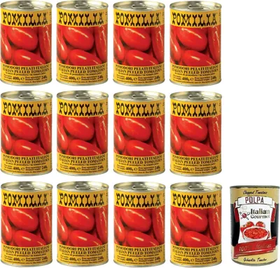 Produktbild von 12x Pomilia Pomodori Pelati,Geschälte Tomaten,100% italienische Tomaten,400g Dose + Italian Gourmet Polpa di Pomodoro 400g Dose