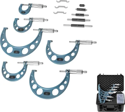 Produktbild von SucceBuy 4-teiliges Bügelmessschrauben-Set, Mikrometer mit einer Messgenauigkeit von 0,003 mm, Außendurchmesser-Messgerät für Metallbearbeitung und Maschinenbau, mit Aufbewahrungskoffer, Messbereich 0–152,4 mm