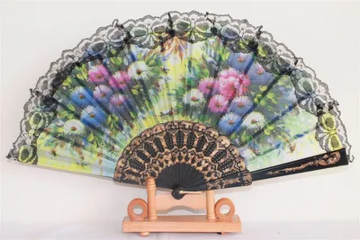 Produktbild von 020-01 Fächer-spanisch-schwarz-Blume-bunt pvc