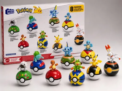 Produktbild von MEGA Pokémon Trainerteam Pikachu, Bisasam, Glumanda, 8 Pokébällen HTJ75 Pokemon