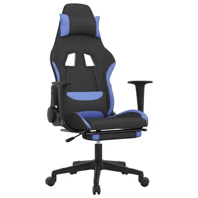 Produktbild von vidaXL Gaming-Stuhl mit Massage & Fußstütze Schwarz und Blau Stoff