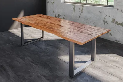 Produktbild von Baumkantentisch Esstisch Mangoholz massiv U-Gestell silber 180 x 90 cm DORA