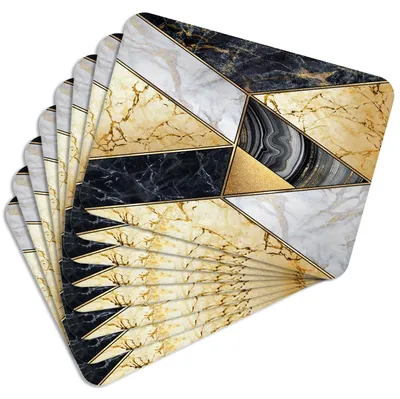 Produktbild von MG Design Set aus 8 Kork-Platzsets - Geometric Stone Black - 30 x 40 cm - hitzebeständig & abwischbar, mit Korkrückseite