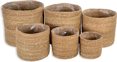 Produktbild von Seegras Korb rund natur 6er Set mit Einsatz Blumentopf geflochten Aufbewahrungskorb Über-Topf Blumenkorb