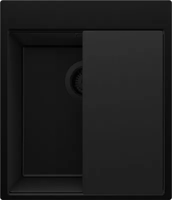 Produktbild von PRIMAGRAN Spülbecken Alles Schwarz 43x50cm, Granitspüle 1 Becken + Ablauf-Set + Schneidebrett, Küchenspüle ab 45er Unterschrank - Oslo