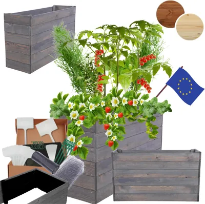 Produktbild von MODO24 Hochbeet Holz, Pflanzkasten, Massivholz, Kiefer, Kräuterbeet, Blumenkasten, Garten, Terrasse, 54x103x30 cm, Grau, ZP06