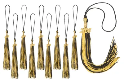10 Abschluss-Quasten 2026, Gold/Schwarz, 40 cm, Polyester