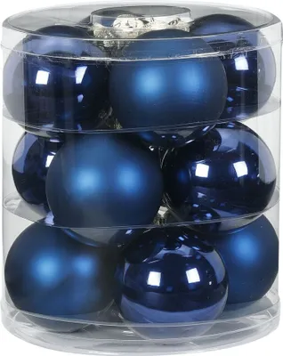 Produktbild von Weihnachtskugeln Glas 8cm, 12 Stück, Farbe:Midnight Blue - dunkelblau