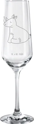 Produktbild von Mr. & Mrs. Panda Champagnerglas Einhorn Nashorn - Transparent - Geschenk, Glas, Trinkglas, Sektglas, Glitzer, Zoo, Nashörner, graviert, Regenbogen, Unicorn, Sektkelch