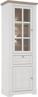 Produktbild von Furniture24 Vitrine links Iloppa TIQV711LB Schrank Vitrinenschrank 2 Türiger 2 Schubladen Wohnzimmerschrank Schneeiche