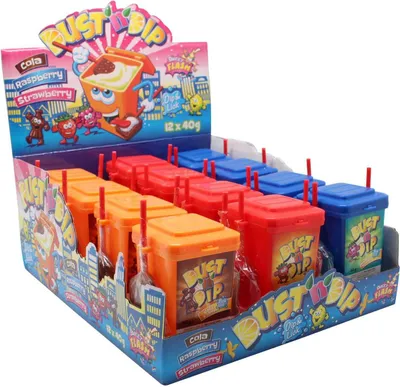 Produktbild von Display Komplett Dust ´n Dip Lollytonne 2 Lollies mit saurem Pulver zum Dippen 12 Stück