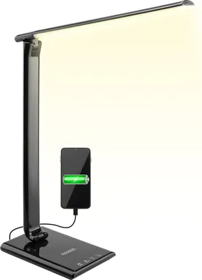 Produktbild von MONZANA® LED Schreibtischlampe USB Anschluss 3 Farb- 5 Helligkeitsstufen Touch Dimmbar Warmweiß Tischlampe Büro Nachttischlampe Warmes Licht Schwarz