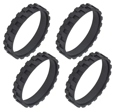 Four black rubber rings with a textured surface are arranged in a grid on a white background.