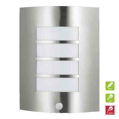 Image de Applique MEMPHIS+SEN 1xE27/15W,IP44, inox brossé L : 230, H : 290, avec capteur, intensité lumineuse variable