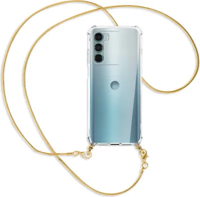 Produktbild von Handykette Backcover-Schutzhülle mit Band (Metall goldfarben) für Motorola Moto G200 5G - goldfarbene Kette Snake