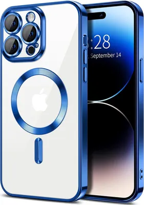Produktbild von Magnetische Klar Hülle für iPhone 14 Pro Max, Kompatibel mit MagSafe, Elektroplattiert Handyhülle mit Kameraschutz Blau
