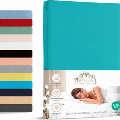 Produktbild von Jersey Spannbettlaken 90x200 cm 100% Baumwolle Türkis