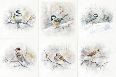 Produktbild von Scrapbooking-Bastelpapier-Set reisfelder - ITD - RSM148 Vögel, Meisen, Sperlinge