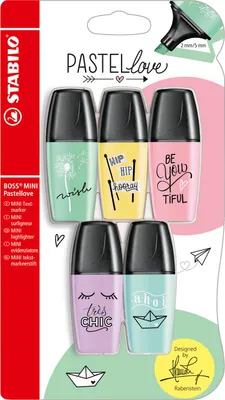 Produktbild von Textmarker - STABILO BOSS MINI Pastellove - 5er Pack - Hauch von Minzgrün, pudriges Gelb, rosiges Rouge, Schimmer von Lila, zartes Türkis