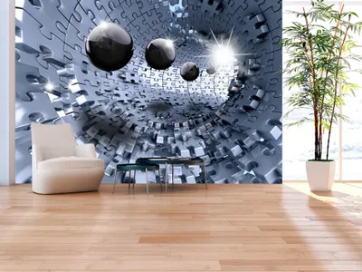 Produktbild von Vlies Fototapete 3d Effekt 350x256 cm Tapeten Wandtapete XXL Puzzle Abstrakt Kugel Tunnel a-A-0190-a-d
