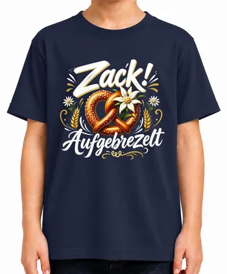 Obrázek produktu pro Zack! Bavorské preclíky, bavorské tradiční oblečení, tričko s motivem Oktoberfestu, kožené kalhoty, dětské tričko, tmavě modrá, velikost 152