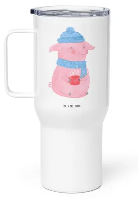 Produktbild von Mr. & Mrs. Panda Thermobecher Schwein Glühwein - Weiß - Geschenk, To-Go-Becher, thermosbecher, Punsch, Mehrwegbecher, Weihnachten, Weihnachtsmarkt, Glühschwein