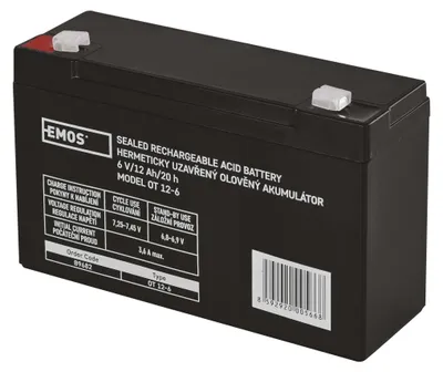 Bezúdržbový olověný akumulátor 6 V/12 Ah, faston 4,7 mm