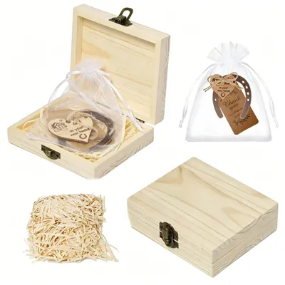 Image de Solidchoice - Coffret de 2 fer à cheval, porte-bonheur, dans une boîte en bois - Décoration pour anniversaire et mariage