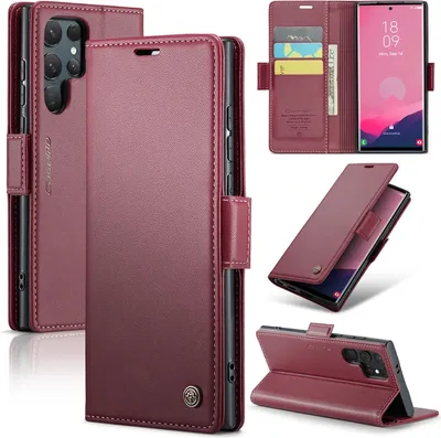 Produktbild von Hülle für Samsung Galaxy S25 Ultra - CASEME Litchi Texture Book Wallet Klapphülle - Rot