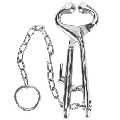 Produktbild von Kuhnasenzange, aus Edelstahl, mit Kette, für Vieh Nase-Ring Zange, effektive Zugklemme für Rinder