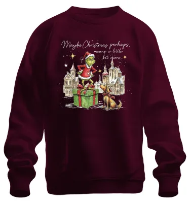 Obrázok produktu pre Možno Vianoce znamenajú niečo viac – mikina Grinch „Weihnachten lustig“, uni, bordová, veľkosť M