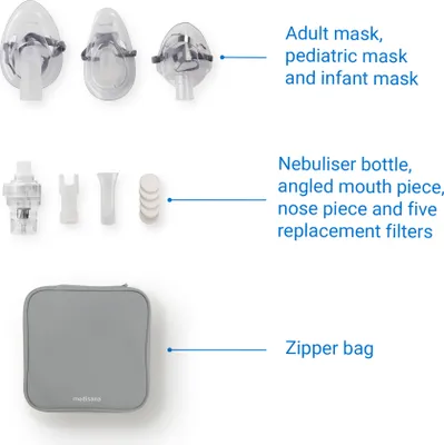 Obrázok produktu pre Medisana IN 530, Parný inhalátor, Šedá, Priesvitné, Biela, 45 mm, 43 mm, 115 mm, 190 g
