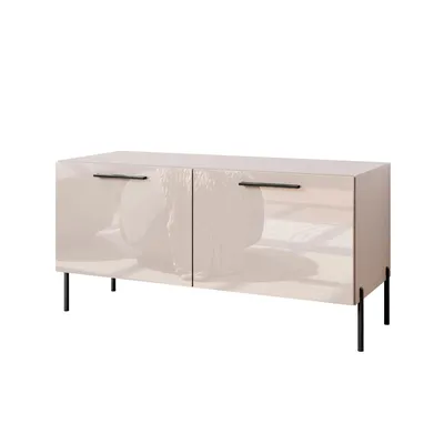 Produktbild von TV-Schrank AURA 100 KASCHMIR Hochglanz auf geraden schwarzen Beinen mit LED-Beleuchtung