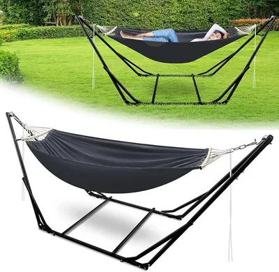 Produktbild von Hängematte mit Gestell, bis 200 kg Belastbar,2 Personen,Klappbar Hängematte Outdoor mit Gestell für Garten,Terrasse,Balkon,mit Tragetasche Metallgestell