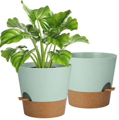 Productafbeelding van Omgoods - Set van 2 Plastic Bloempotten met Irrigatiesysteem voor Binnen en Buiten
