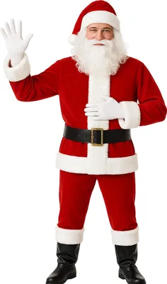 Produktbild von 7-teiliges Weihnachtsmann Kostüm für Erwachsene in S-XXXXL – Santa Claus Set mit Mütze, Bart, Oberteil, Hose, Gürtel, Stiefelüberziehern und Handschuhen – Uni Nikolauskostüm für Weihnachten, Auftritte und Feiern, Größe:2XL