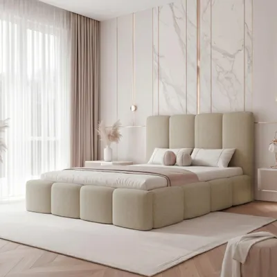 Produktbild von Polsterbett LANDARE 160x200 Beige Velours mit Bettkasten & Lattenrost
